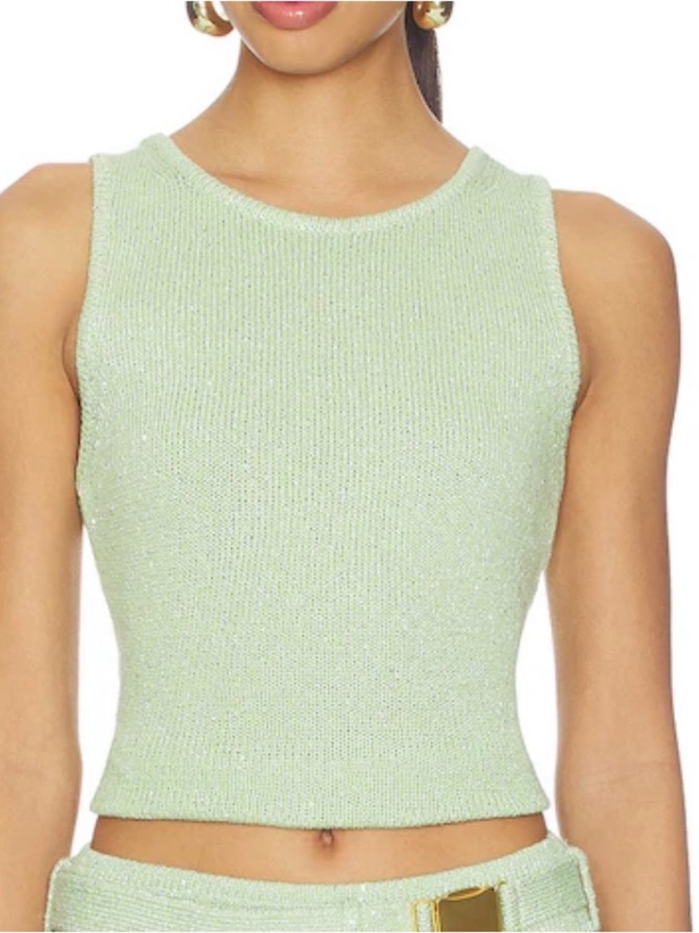 Asta Resort Natalia Knit Sequin Tank Top in Pastel Mint
